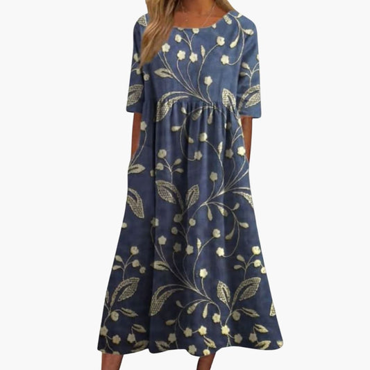 Women's Short Sleeve Midi Dress Loose Fit Printed Summer - Fashinoza