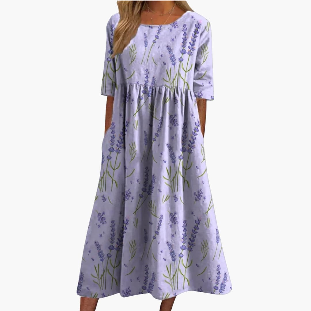 Women's Short Sleeve Midi Dress Loose Fit Printed Summer