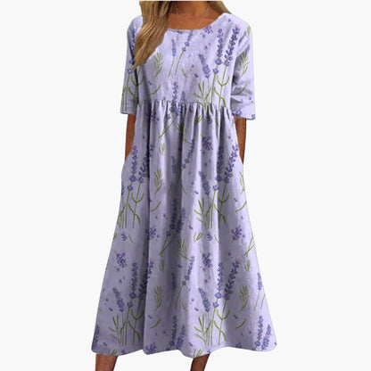 Women's Short Sleeve Midi Dress Loose Fit Printed Summer
