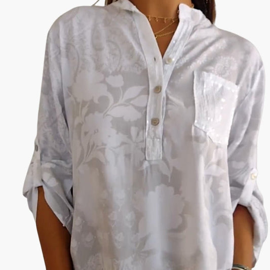 Women's Short Sleeve Button-Down Blouse - Fashinoza