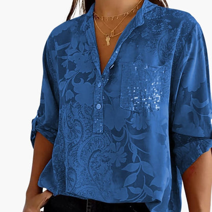 Women's Short Sleeve Button-Down Blouse