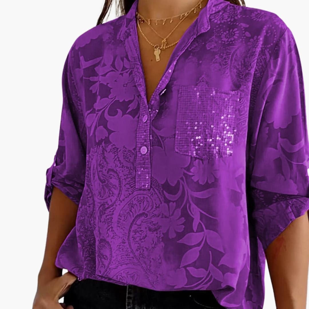 Women's Short Sleeve Button-Down Blouse