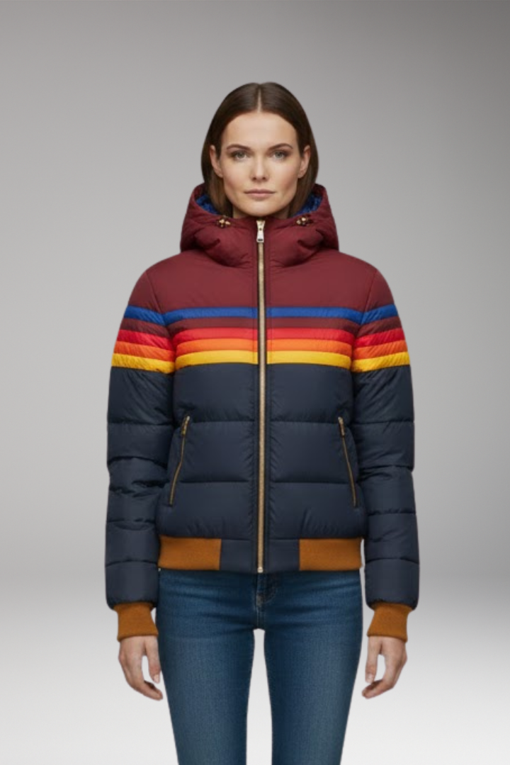 Women's Puffer Jacket Retro Striped Hooded