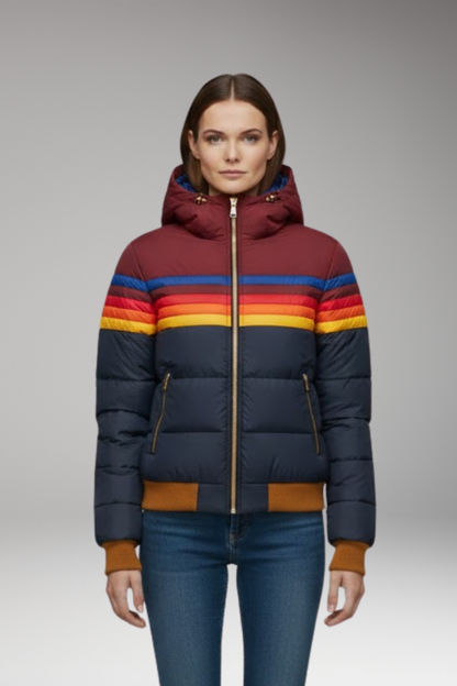 Women's Puffer Jacket Retro Striped Hooded
