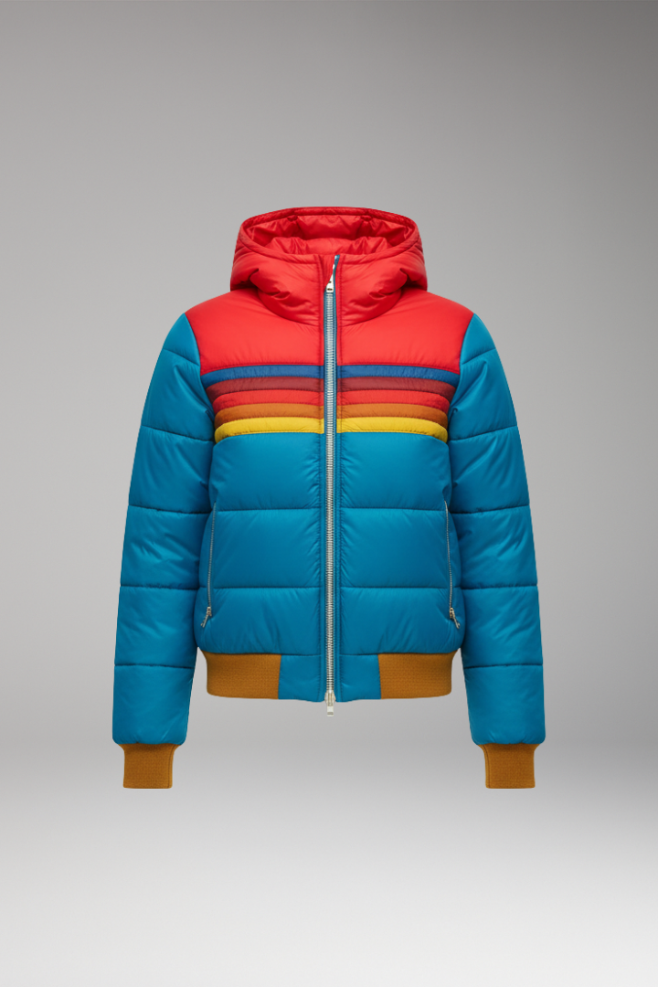 Women's Puffer Jacket Retro Striped Hooded - 
Fashinoza
