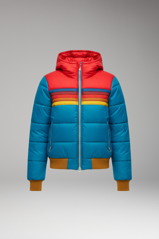 Women's Puffer Jacket Retro Striped Hooded - 
Fashinoza
