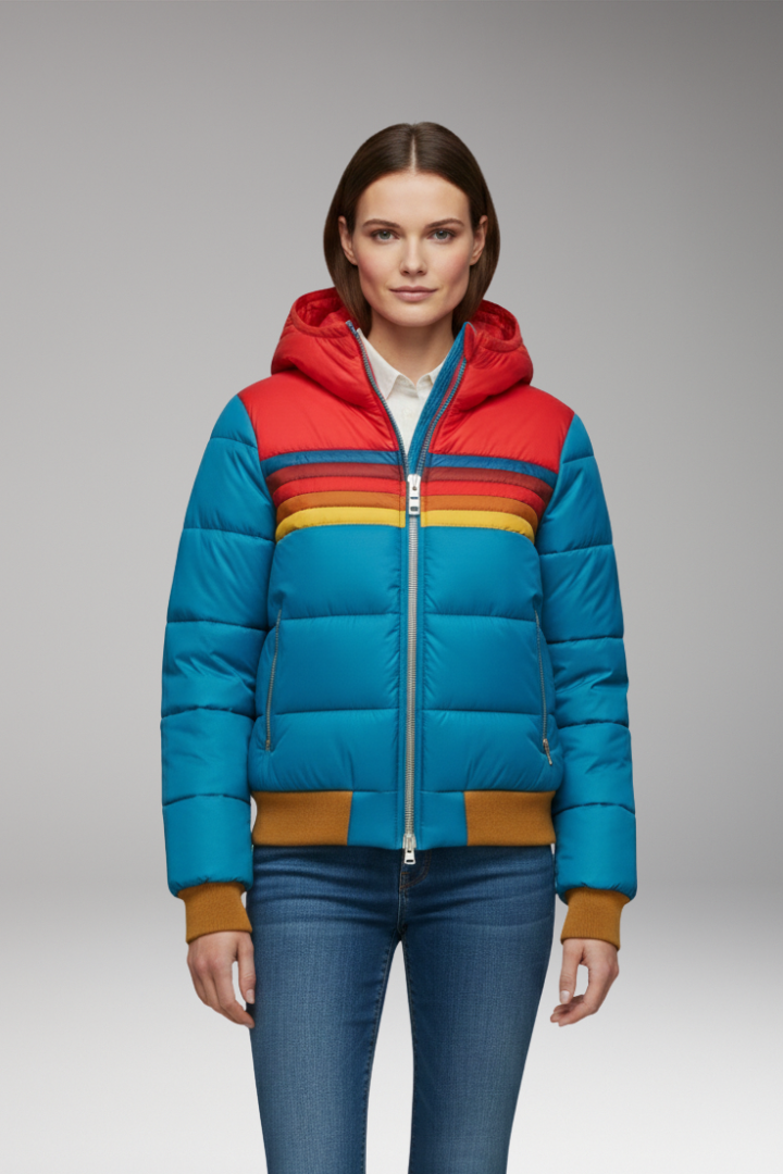 Women's Puffer Jacket Retro Striped Hooded