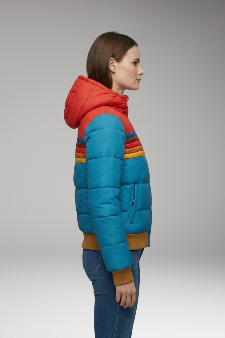 Women's Puffer Jacket Retro Striped Hooded