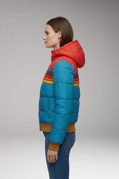 Women's Puffer Jacket Retro Striped Hooded