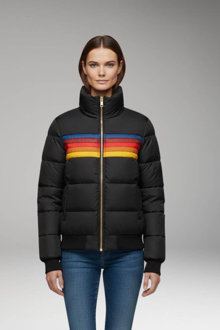 Women's Puffer Jacket Retro Striped Hooded