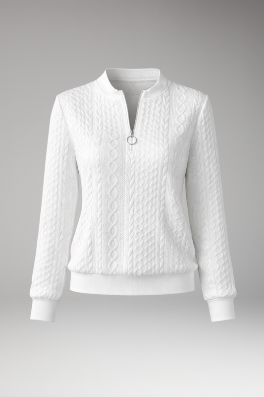 Women's Cable Knit Pullover Sweater Front Zipper - 
Fashinoza