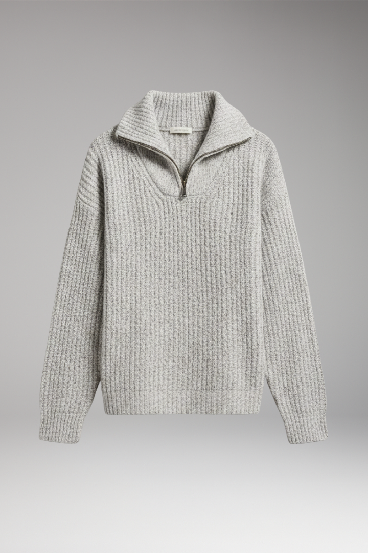 Women's V-Neck Half-Zip Pullover Sweater - 
Fashinoza