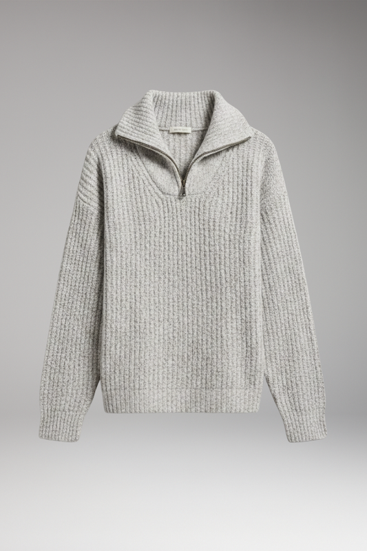 Women's V-Neck Half-Zip Pullover Sweater - 
Fashinoza
