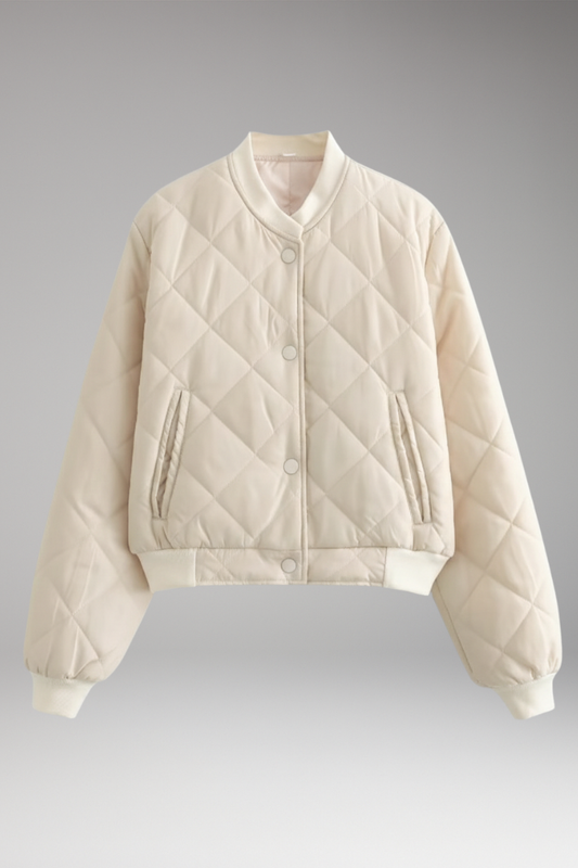 Women's Quilted Bomber Jacket Elastic Waist - 
Fashinoza