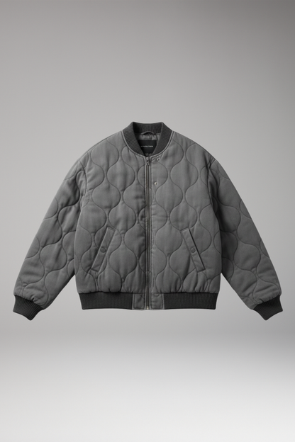 Women's Quilted Bomber Jacket High Collar Ribbed Edges - 
Fashinoza