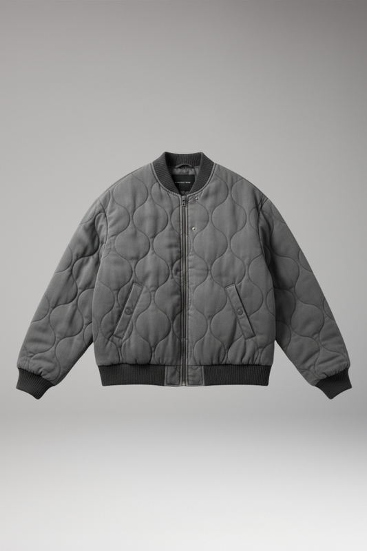 Women's Quilted Bomber Jacket High Collar Ribbed Edges - 
Fashinoza