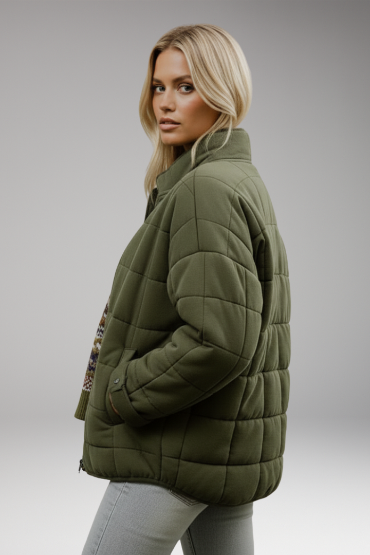 Women's Quilted Jacket Zip High Collar