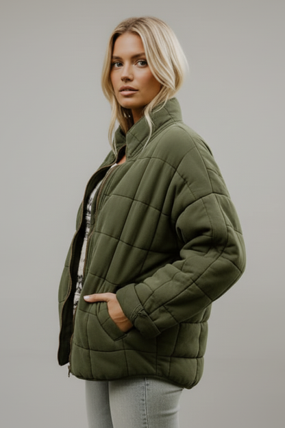 Women's Quilted Jacket Zip High Collar