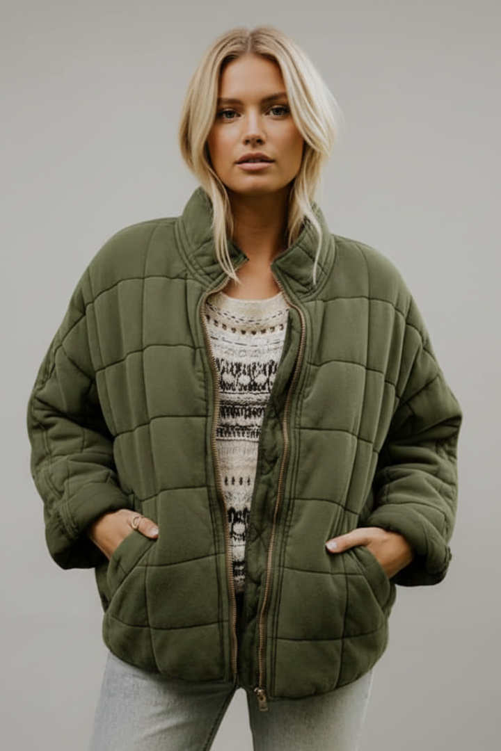 Women's Quilted Jacket Zip High Collar