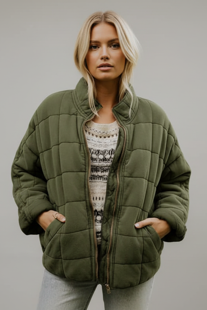 Women's Quilted Jacket Zip High Collar