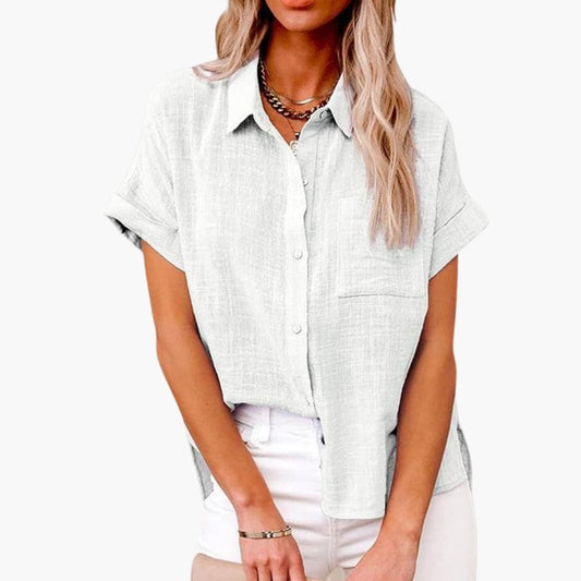 Women's Short Sleeve Blouse Relaxed Fit Cotton - Fashinoza