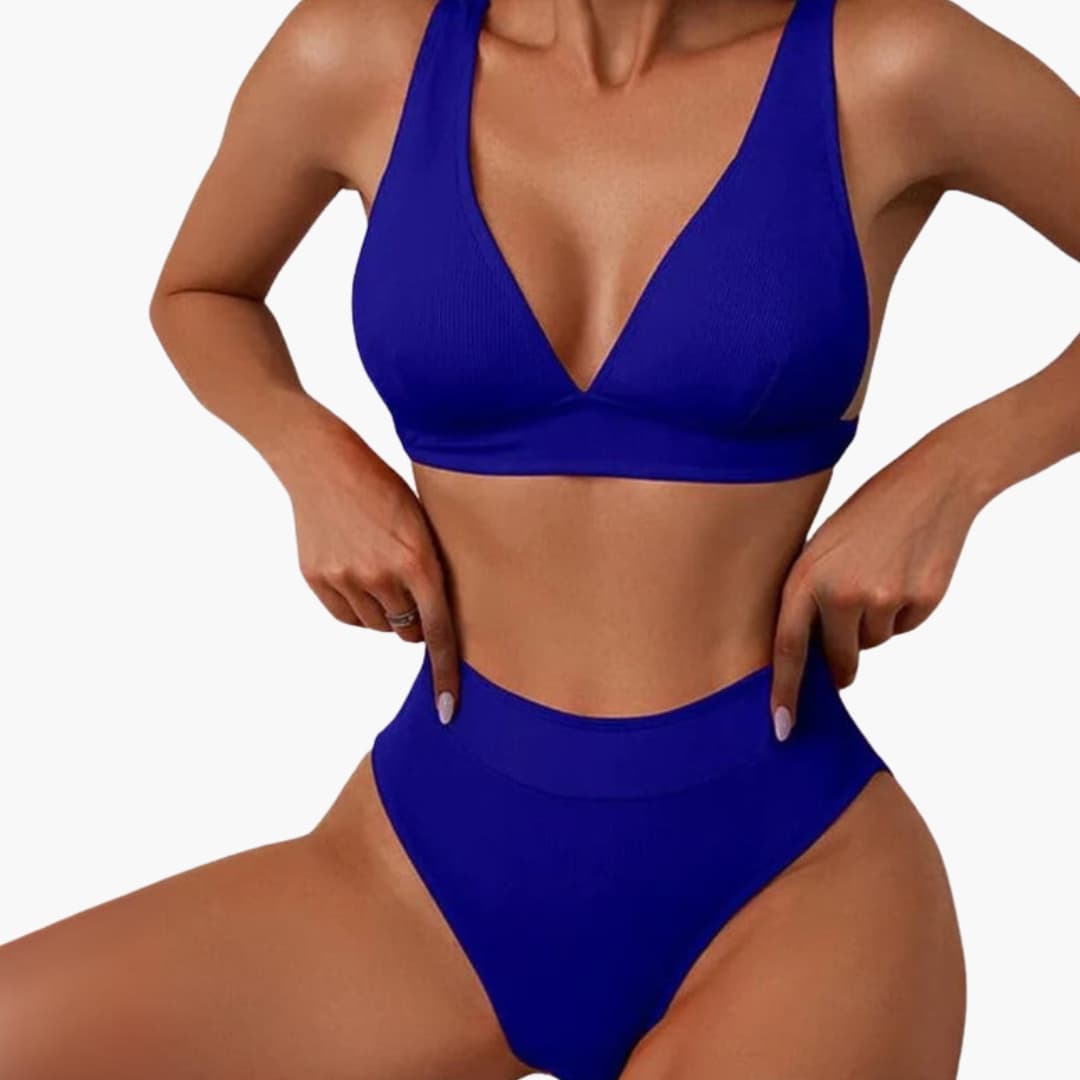 Women's Ribbed Bikini Set Wide Strap High Cut Bottom