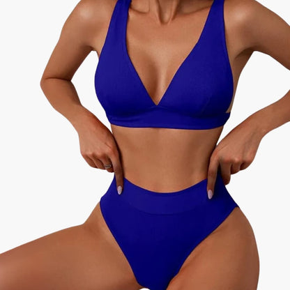 Women's Ribbed Bikini Set Wide Strap High Cut Bottom