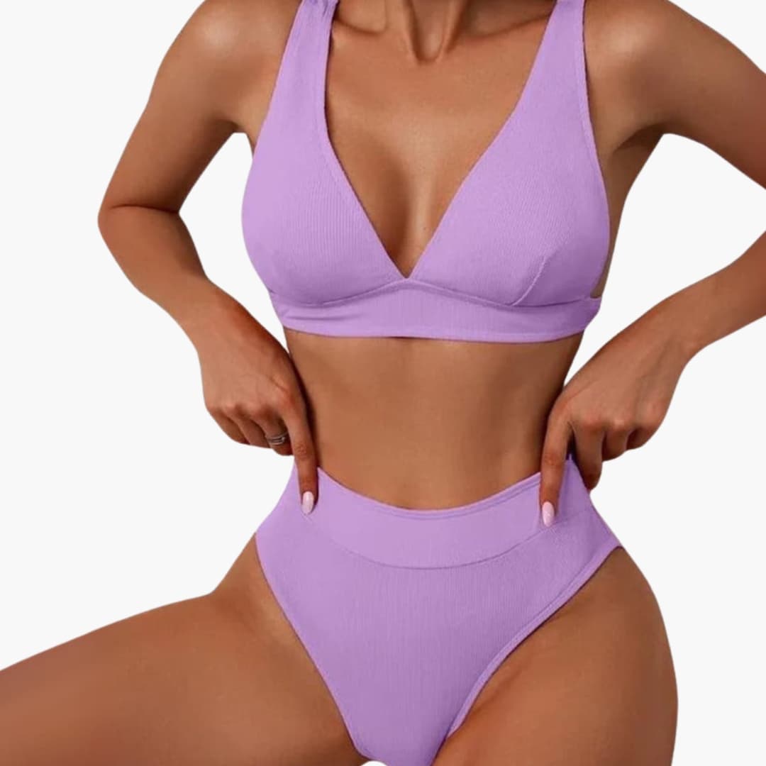 Women's Ribbed Bikini Set Wide Strap High Cut Bottom