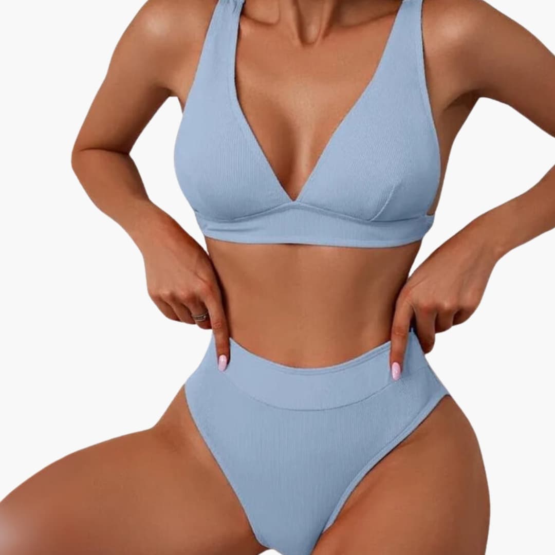 Women's Ribbed Bikini Set Wide Strap High Cut Bottom