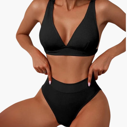Women's Ribbed Bikini Set Wide Strap High Cut Bottom