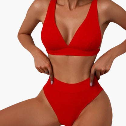 Women's Ribbed Bikini Set Wide Strap High Cut Bottom