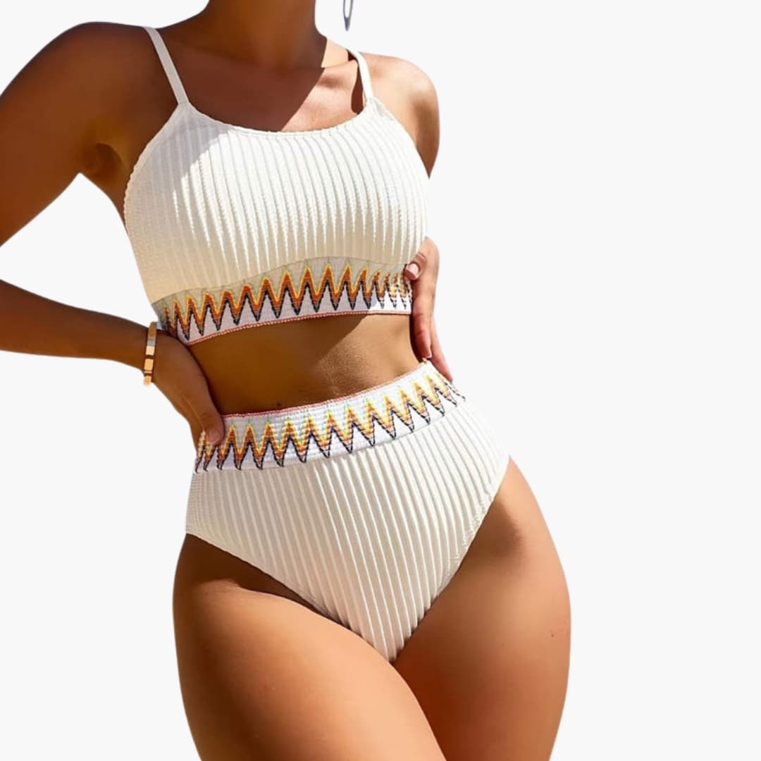 Women's High-Waisted Bikini Set Padded Crop - Fashinoza
