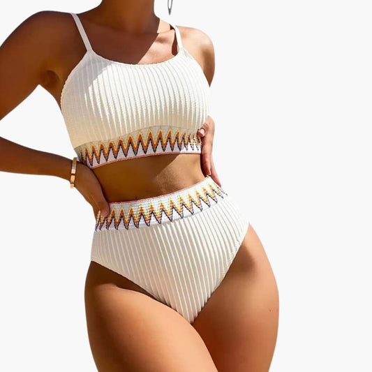 Women's High-Waisted Bikini Set Padded Crop - Fashinoza