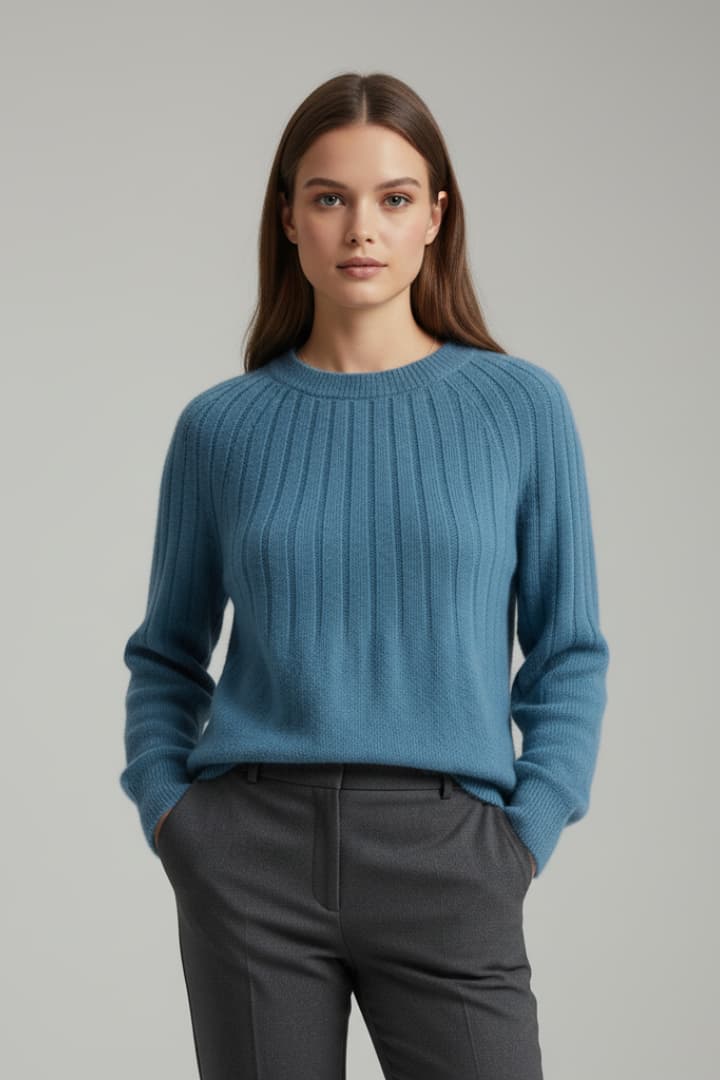 Women's Round Neck Ribbed Sweater