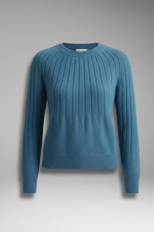 Women's Round Neck Ribbed Sweater - 
Fashinoza