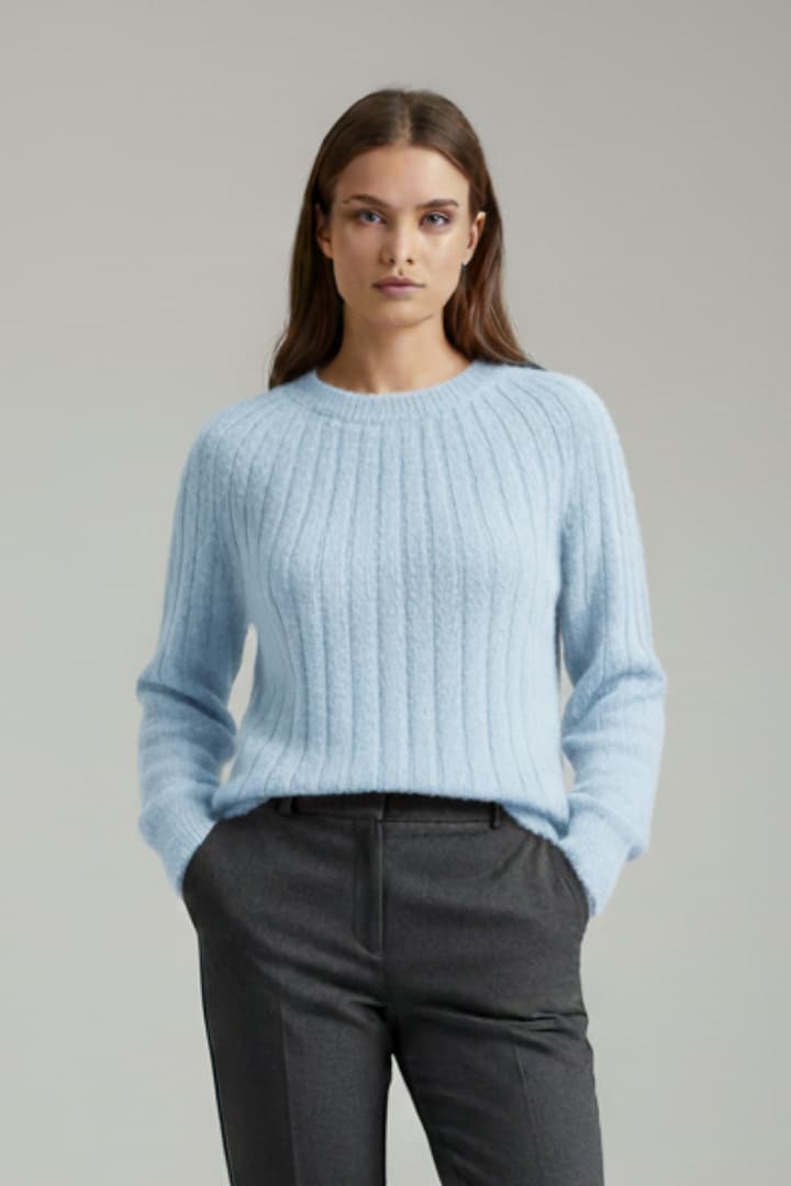 Women's Round Neck Ribbed Sweater