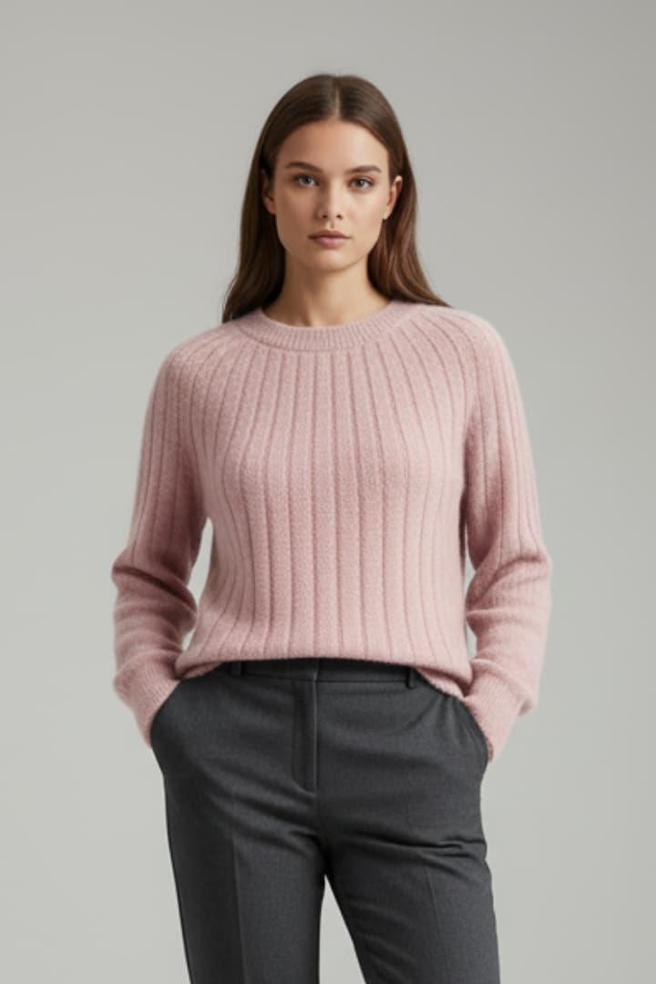 Women's Round Neck Ribbed Sweater