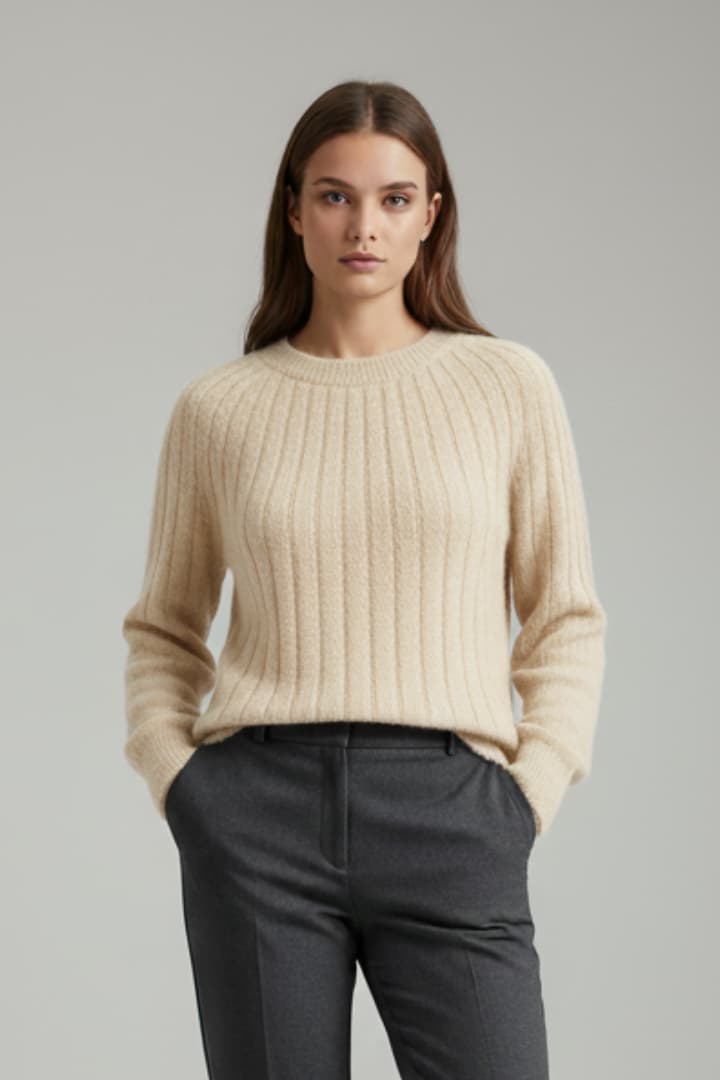 Women's Round Neck Ribbed Sweater