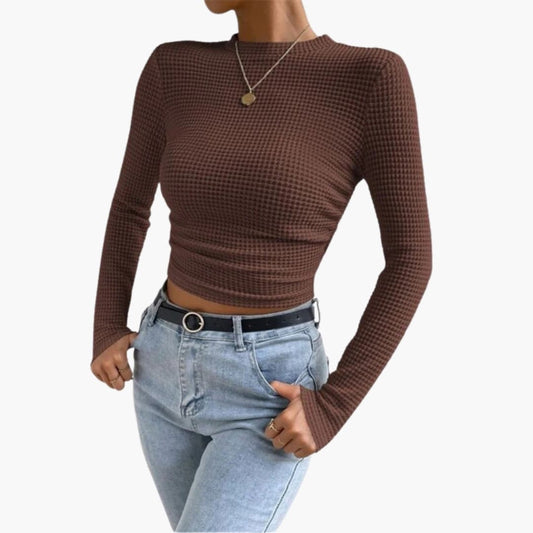 Women's Long Sleeve Crop Ribbed - Fashinoza
