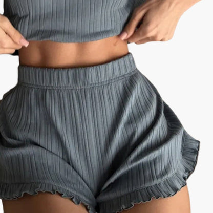 Women's Two-Piece Ribbed And Shorts Set - Fashinoza