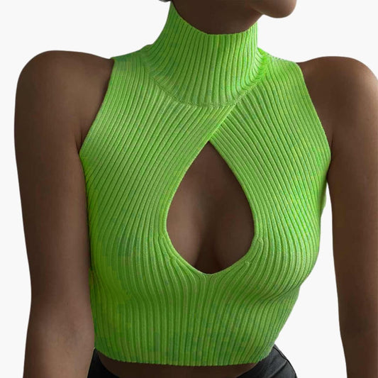 Women's Sleeveless Ribbed High Collar - Fashinoza