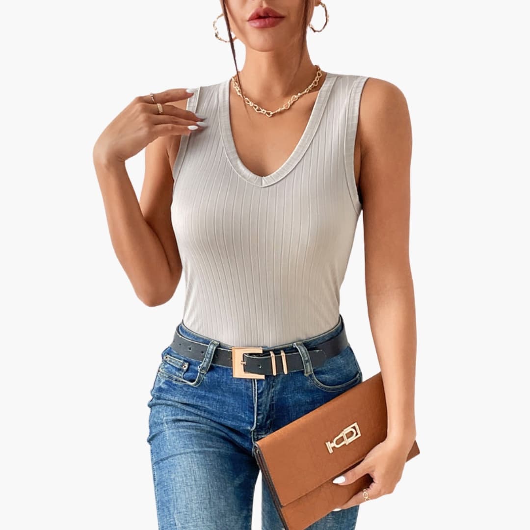 Women's V-Neck Tank Ribbed Sleeveless - Fashinoza
