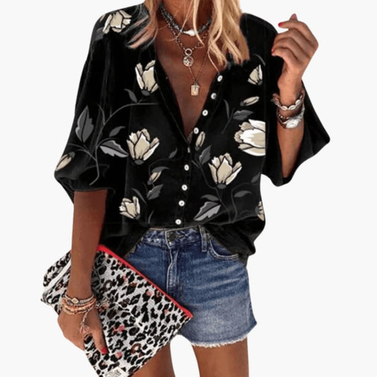 Women's Short Sleeve Woven Blouse - Fashinoza
