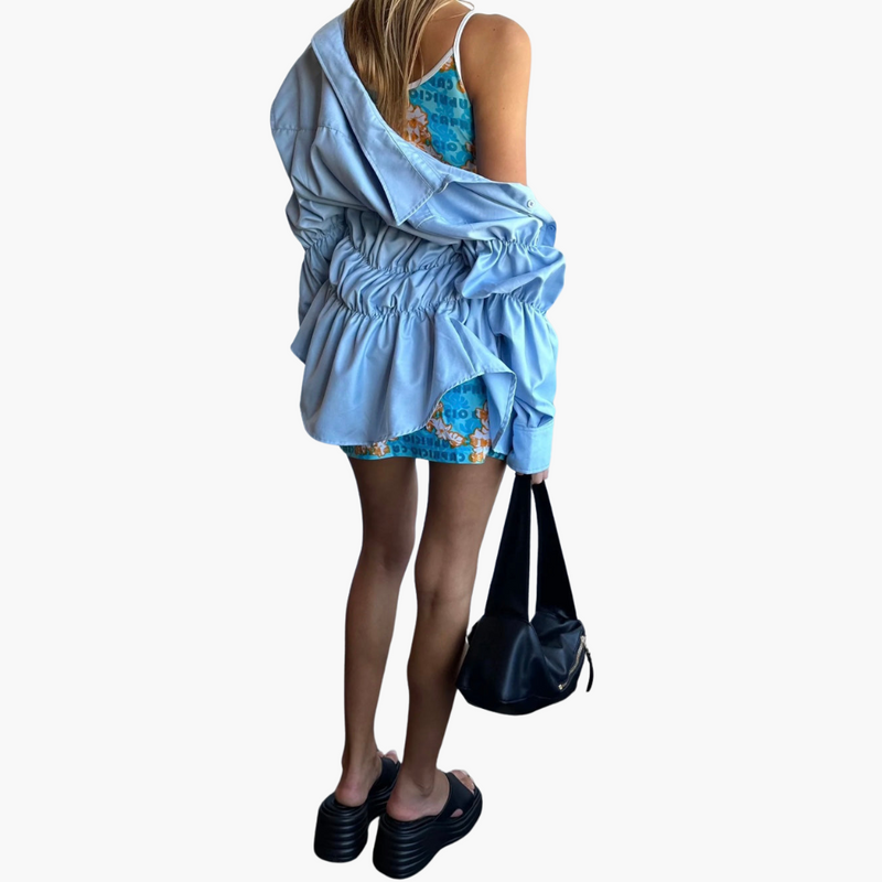 Women's Long Sleeve Ruffle Blouse Woven White