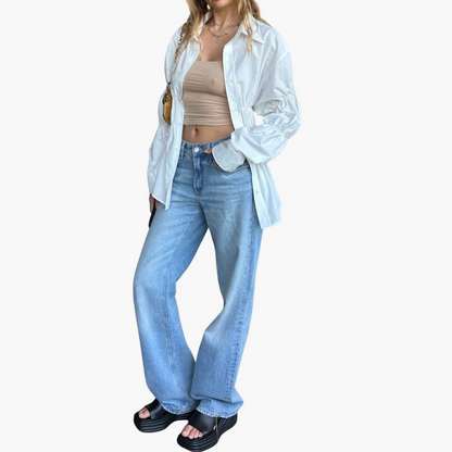 Women's Long Sleeve Ruffle Blouse Woven White