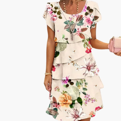 Women's Pleated Midi Dress Short Sleeve Printed