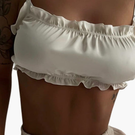 Women's Ruffle Crop And Shorts Set - Fashinoza