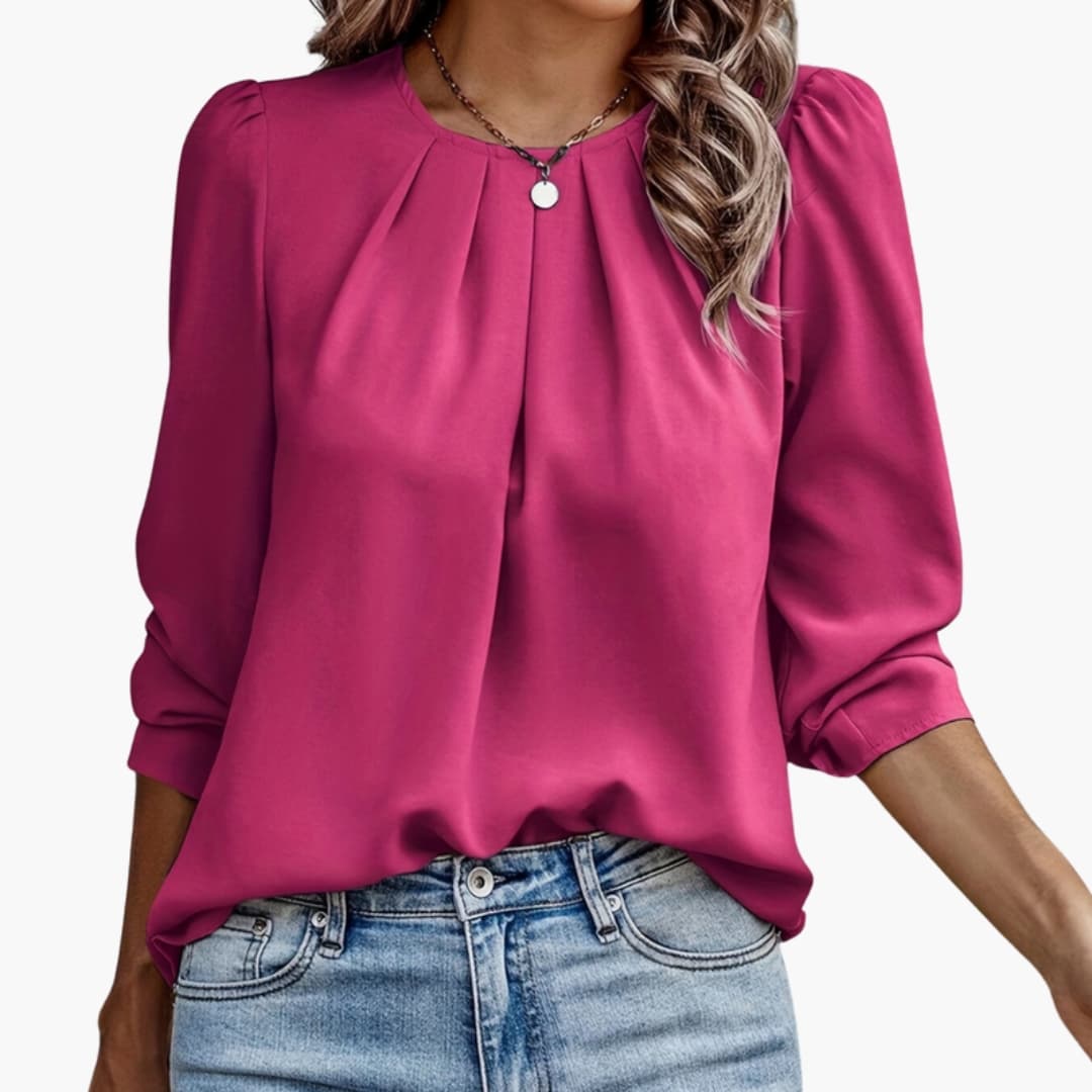 Women's Pleated Blouse Long Sleeve Woven White