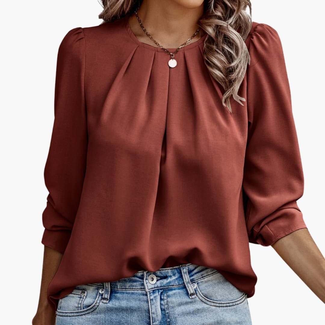 Women's Pleated Blouse Long Sleeve Woven White