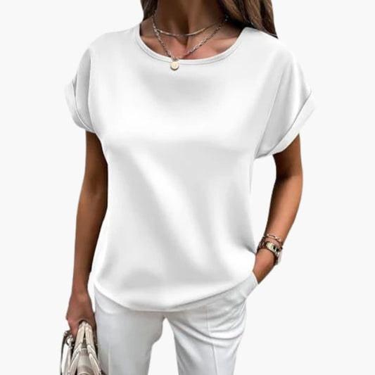 Women's Crew Neck T-Shirt Satin Finish Rolled Sleeves - Fashinoza